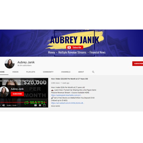 Banner Image for a Personal Finance/Business YouTube Channel Diseño de CreatiBugs