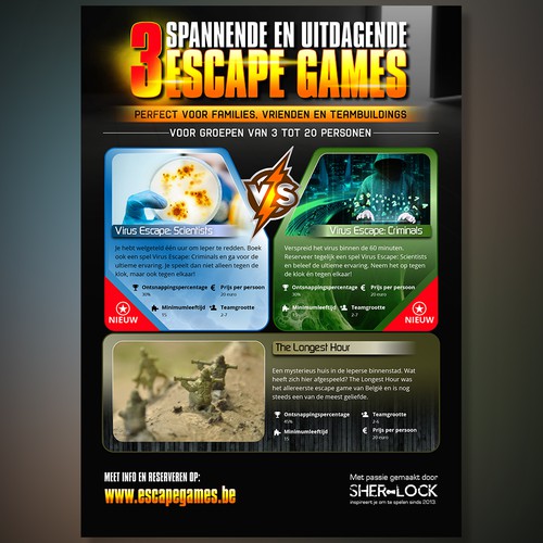"Make an attractive flyer for three escape games" winning 