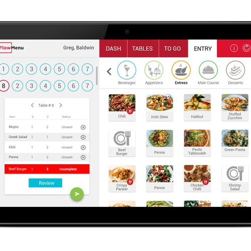 Redesigning a new user interface for a restaurant point-of-sale system Design by Meenal U