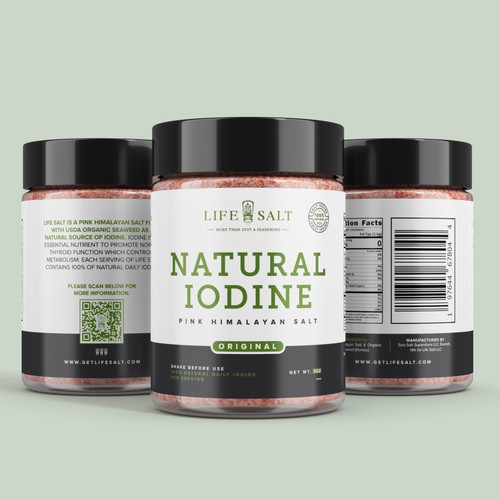 Label for Natural Iodine Pink Himalayan Salt that is fused with Seaweed Design by CUPEDIUM