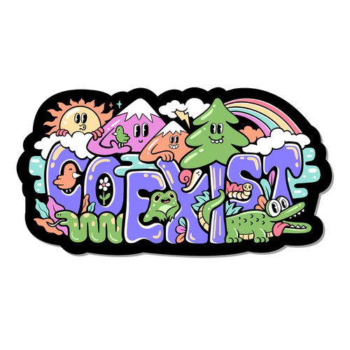 NEED FUN AND COLORFUL "COEXIST" STICKER ILLUSTRATED Design by Heartless