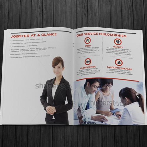 Recruitment company wants brochure design to move them into the modern day! Design by shoosh75