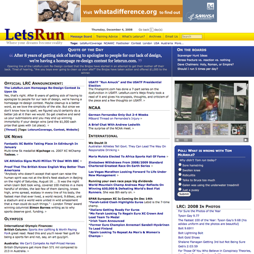 LetsRun.com Homepage Re-Design/Cleanup Diseño de dburnham