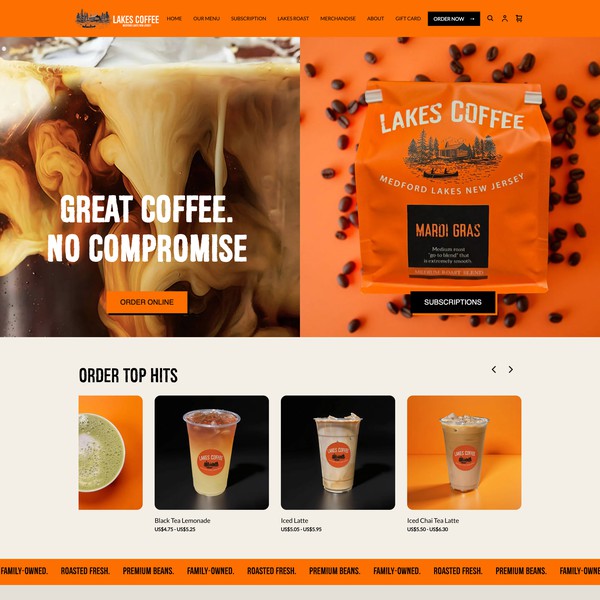 Square website design for Lakes Coffee Roasters