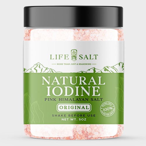 Label for Natural Iodine Pink Himalayan Salt that is fused with Seaweed Design by Design_byMe