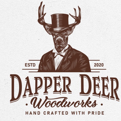 Vintage Dapper Deer logo for high-end woodworking. Design by sarvsar