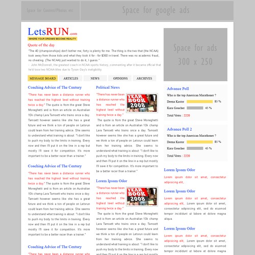 LetsRun.com Homepage Re-Design/Cleanup Diseño de sajjad