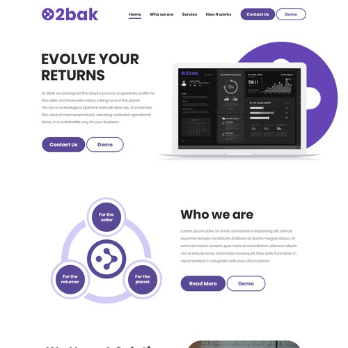 We need an awesome one page landing for our return management product / Diseño web 2bak Design by pb⚡️