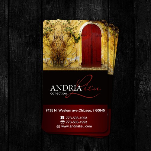 Create the next business card design for Andria Lieu Diseño de Sidra