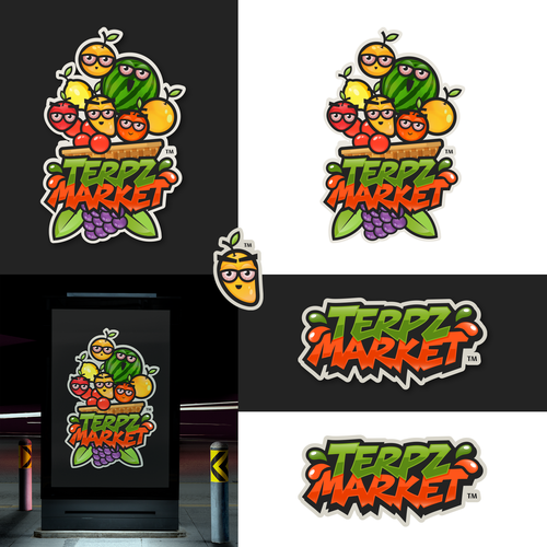 Design a fruit basket logo with faces on high terpene fruits for a cannabis company. Réalisé par TheOneDesignStudio™