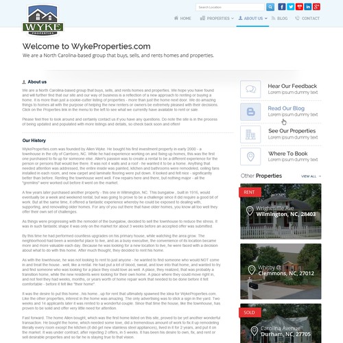 Create website design for boutique vacation rental company!  page