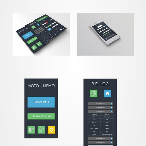 Design the first 3 screens of a new motorcycle note taking app! Réalisé par Vladimir Corelj