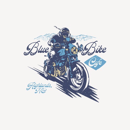 Vintage/Retro Cafe Racer T-Shirt for the Blue Bike Cafe!! Design réalisé par Pokrov