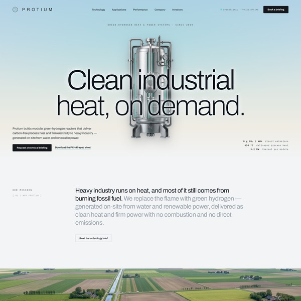 Protium — green-hydrogen industrial energy homepage