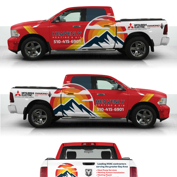 Heavenly heating & Air truck wrap design