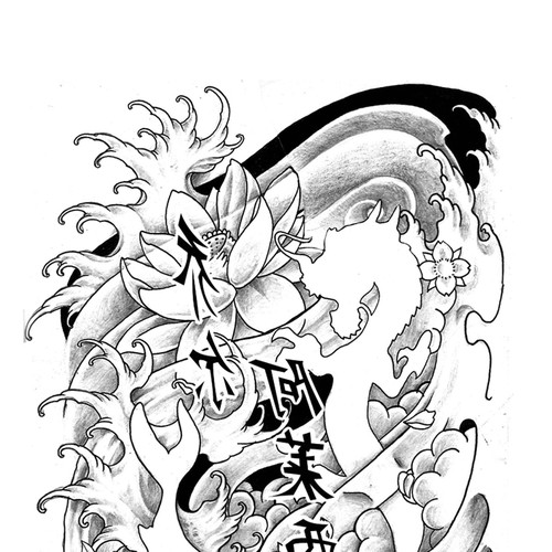 asiatisches S/W-Tattoo /  black&white tattoo asian style Design by INKSPITJUNKIE