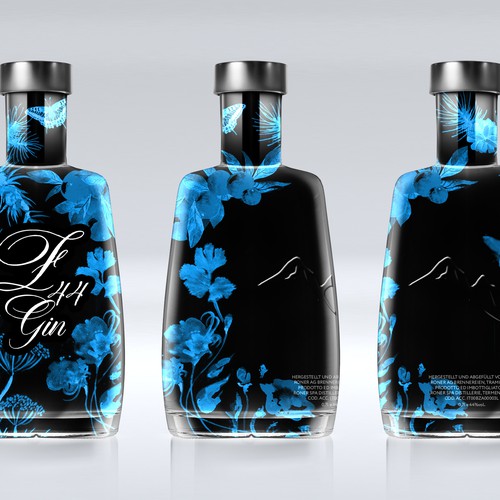 Gin Bottle & packaging design + merchandising Design by bcra