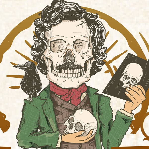 GOTHIC ILLUSTRATION OF SKULL ALAN POE