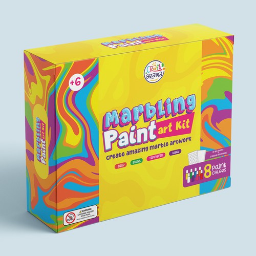Design a colorful packaging for our new marbling paint art kit for kids, Product packaging contest