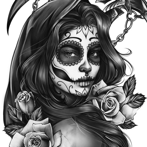 Sugar skull grim reaper tattoo, Tattoo contest