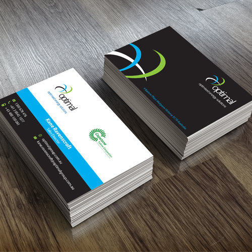 Create new business cards for Optimal Group Design by designsbyHisgrace