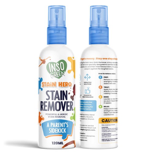 Creative label design for stain remover bottle