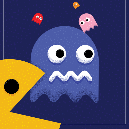 Design cover art for PACMAN arcade exhibit Design by Jan Po