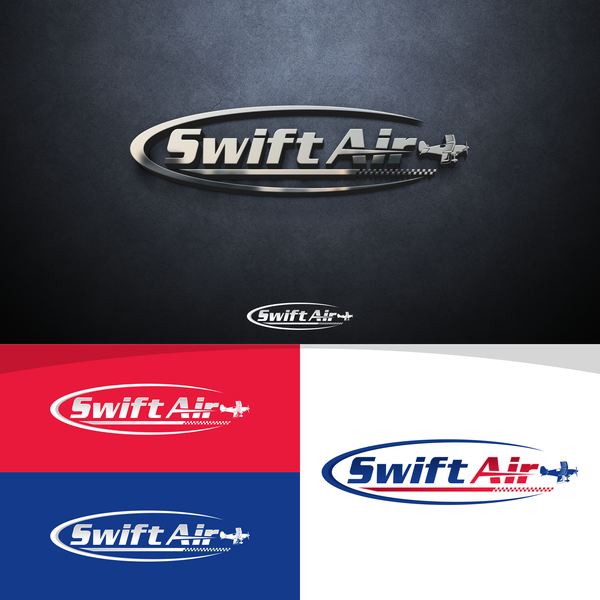 A modern and professional airline logo design featuring the text “Swift Air” in a bold, sleek, and slightly italic sans-serif font, which conveys speed and movement.