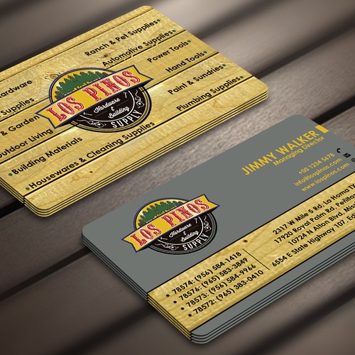 Los Pinos Hardware & Building Supply Business Card Contest! Design by Nerys Design™