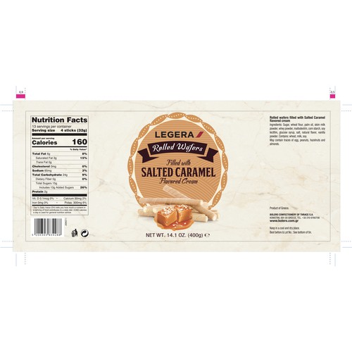 LEGERA Wafer Rolls Pack 125 gm - Salted Caramel Design by sougatacreative