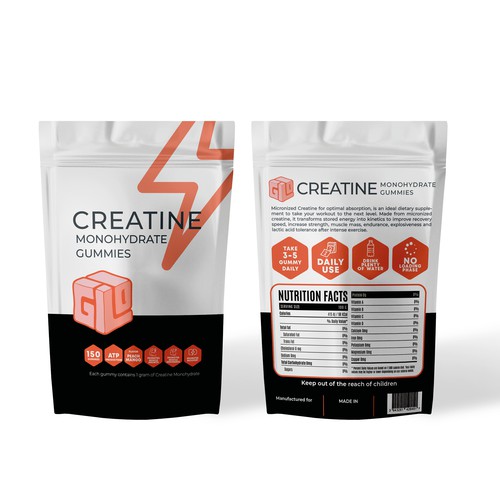 Bag Design for Creatine Monohydrate Gummy brand Design by IRF°ADC