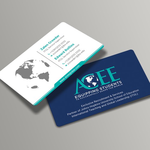 Design ACEE's new business card to show the partnership with JHU ITGL program di Roni_