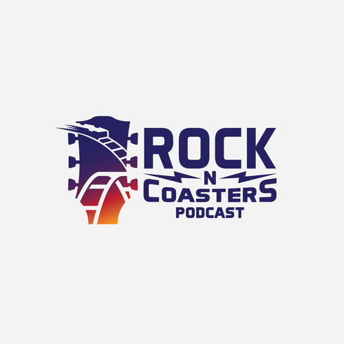 Logo for podcast that incorporates rock n roll music and roller