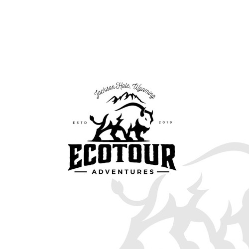 Creative Eco Tour logo integrating mountain  & bison Design by Alexandru.S