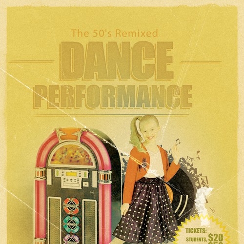 Create a poster and program for a 50's Remixed themed kids dance show! Design by J. Nater