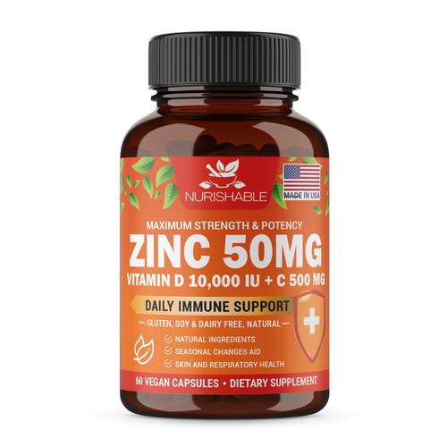 We need a "beautiful bottle label" for Zinc and Vitamin D3 supplement - Redesign Design by Fredrick Balois