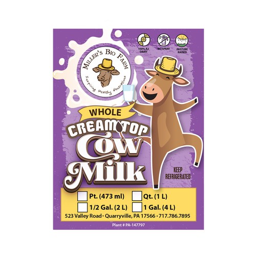 Design a cream top milk label for our kid-friendly brand! Design by DSB Graphic Design