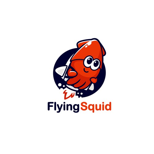 Logo of a squid wearing a jetpack for product named FlyingSquid Design by jasterxinan