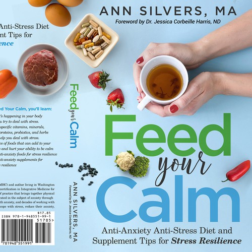 Captivating Yet Calm Book Cover for Stress Relief thru Nutrition Concept Design by digital.ian