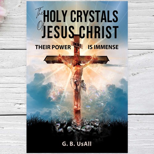 Jesus on the cross with his blood transforming crystals beneath the cross. Design by DeMi70