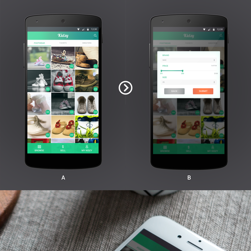 Mobile App Kidzy 2 simple screens + Logo. Design by Makak._.Studios