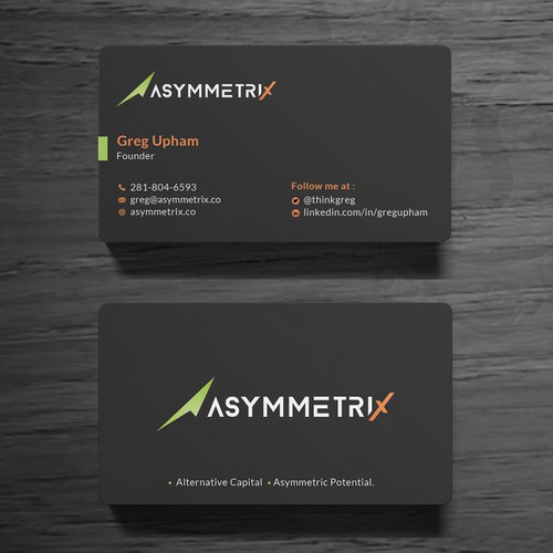 Design a cool, edgey but sophisticated business card for an alternative investment firm. Design von Roni_