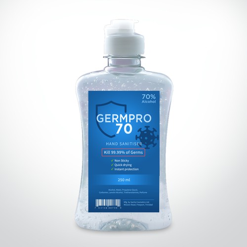 Design a Luxurious and Modern bottle label for Hand Sanitizer Product: GermPro 70!! Design by ag16