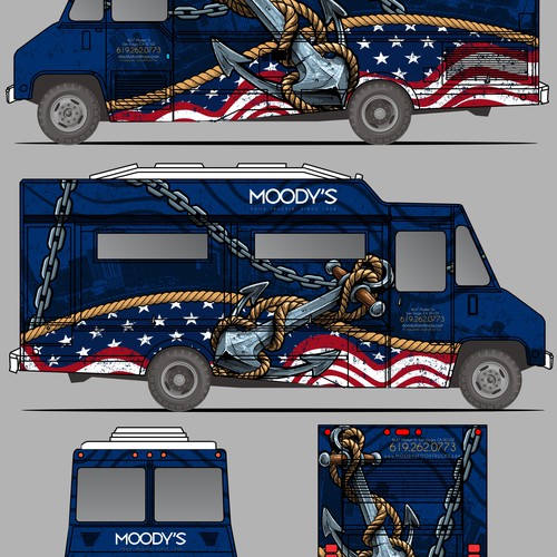 Navy Themed Food Truck Wrap Design Design by aricaturrash