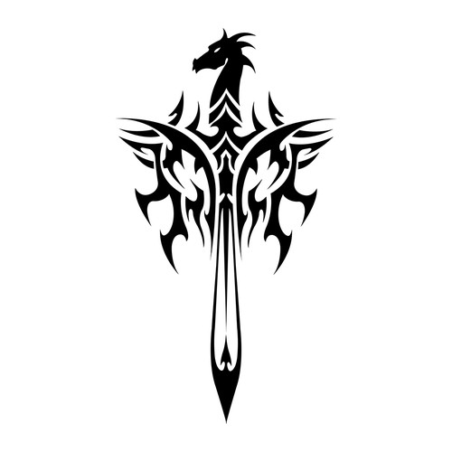 Back sword tatto, represents power, warrior's sword, with a dragon face on the circle of the swords handle Design by RadeM