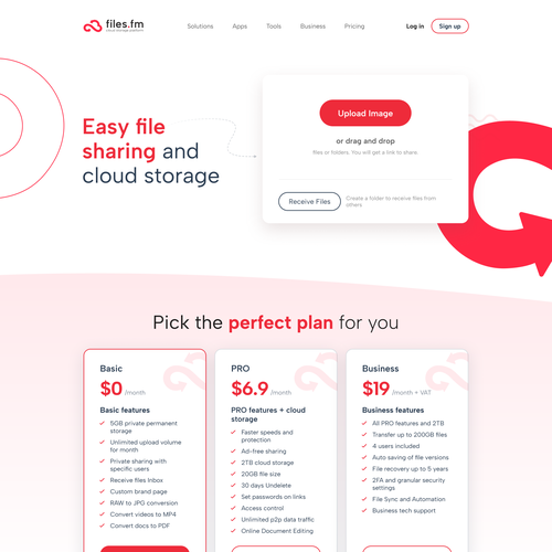 Files.fm - frontpage redesign for cloud storage website Design by keen.graphic