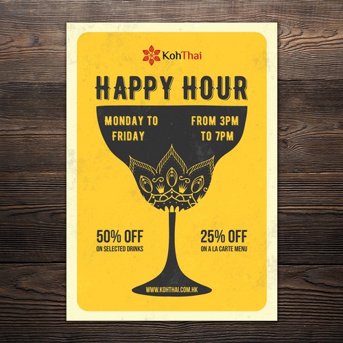 Happy Hour Poster for Thai Restaurant Design by Iris Design