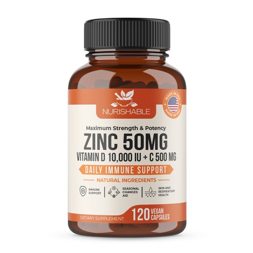 We need a "beautiful bottle label" for Zinc and Vitamin D3 supplement - Redesign Design by Fredrick Balois