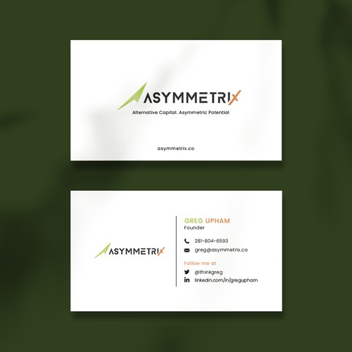 Design a cool, edgey but sophisticated business card for an alternative investment firm. Design von Saman Osama