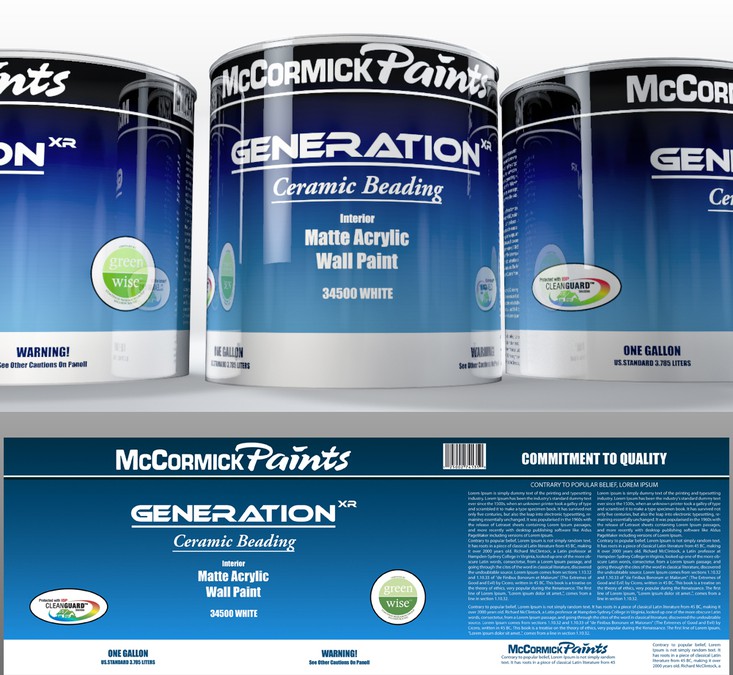 McCormick Paints GenerationXR Paint Labels Print or packaging design